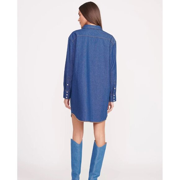 NEW Staud + Wrangler The Oversized Western Shirt Dress in Dark Rinse - Picture 2 of 12